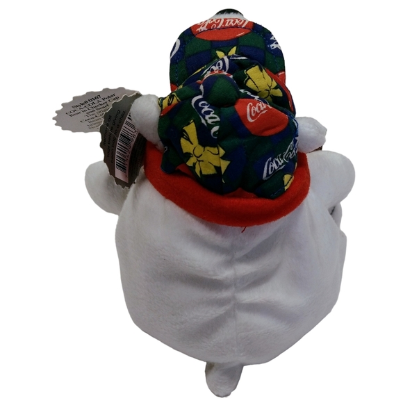1998 Collectible Coca Cola Bean Bag Plush Polar Bear Checker Cap & Scarf 6". - Picture 12 of 14